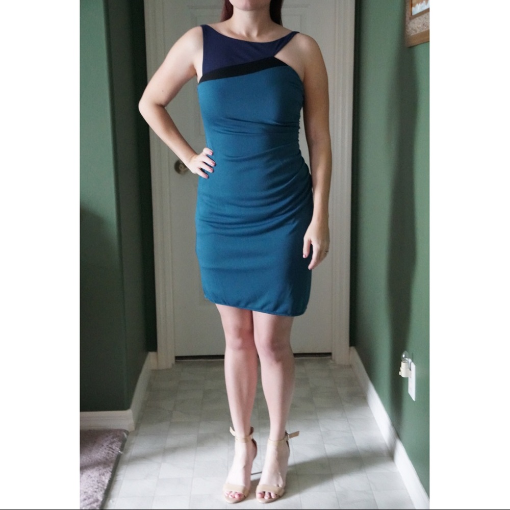 Cocktail asymmetrical block color dress